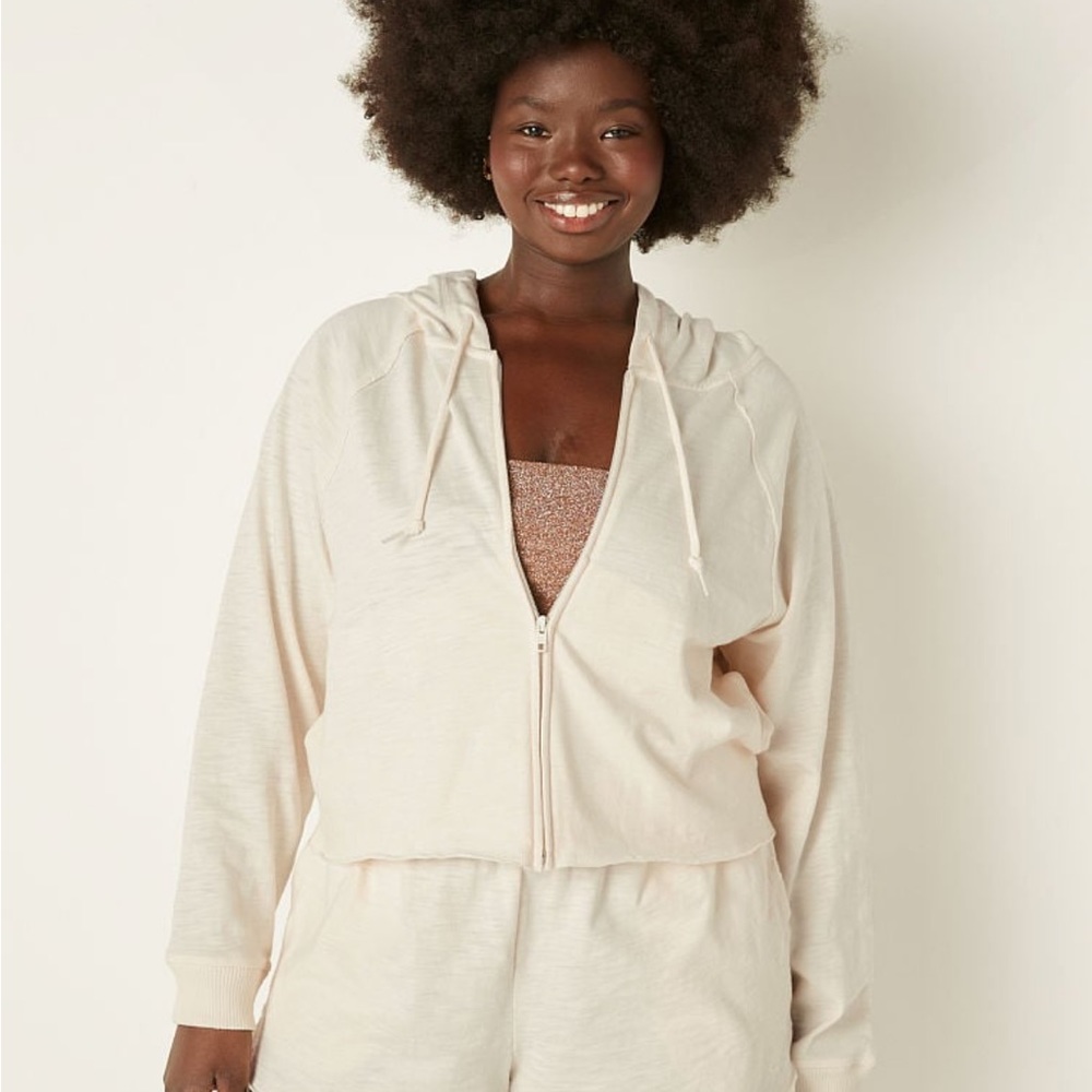 Victoria’s Secret PINK Summer Lounge Cotton Zip-Up Hoodie in Creamer NWT